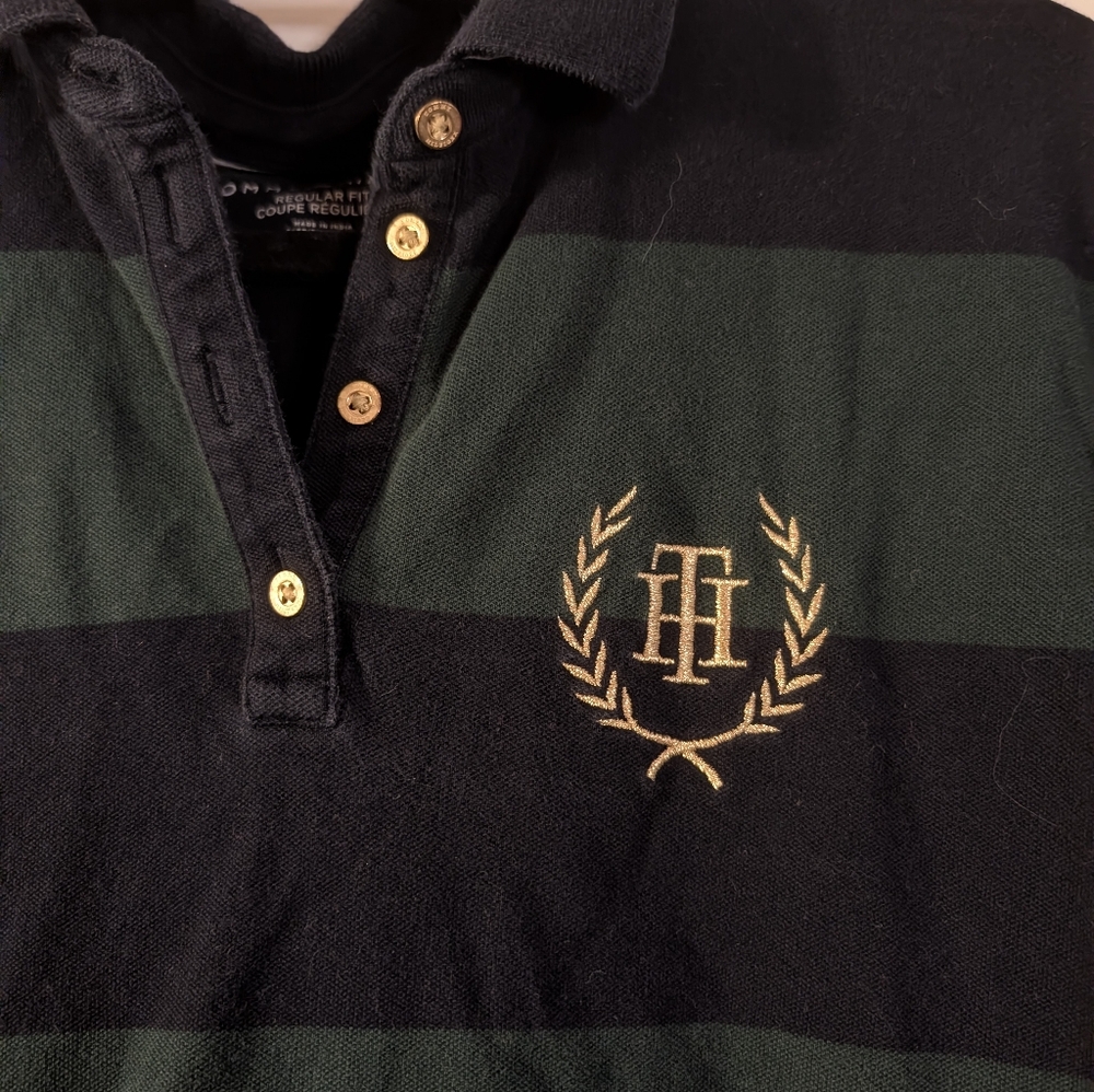 Tommy Hilfiger Rugby Polo Dress XXL – Navy & Green Striped Crest Logo - Picture 2 of 6